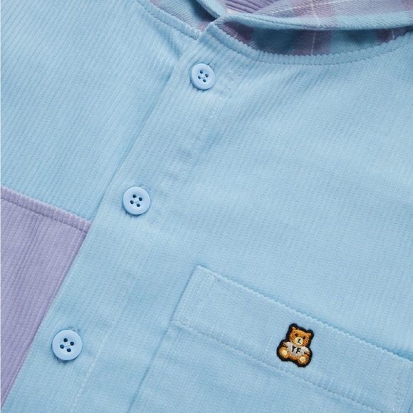 Teddy Fresh NWT Hooded Corduroy Color block Flannel Jacket Size M Medium - Picture 2 of 3